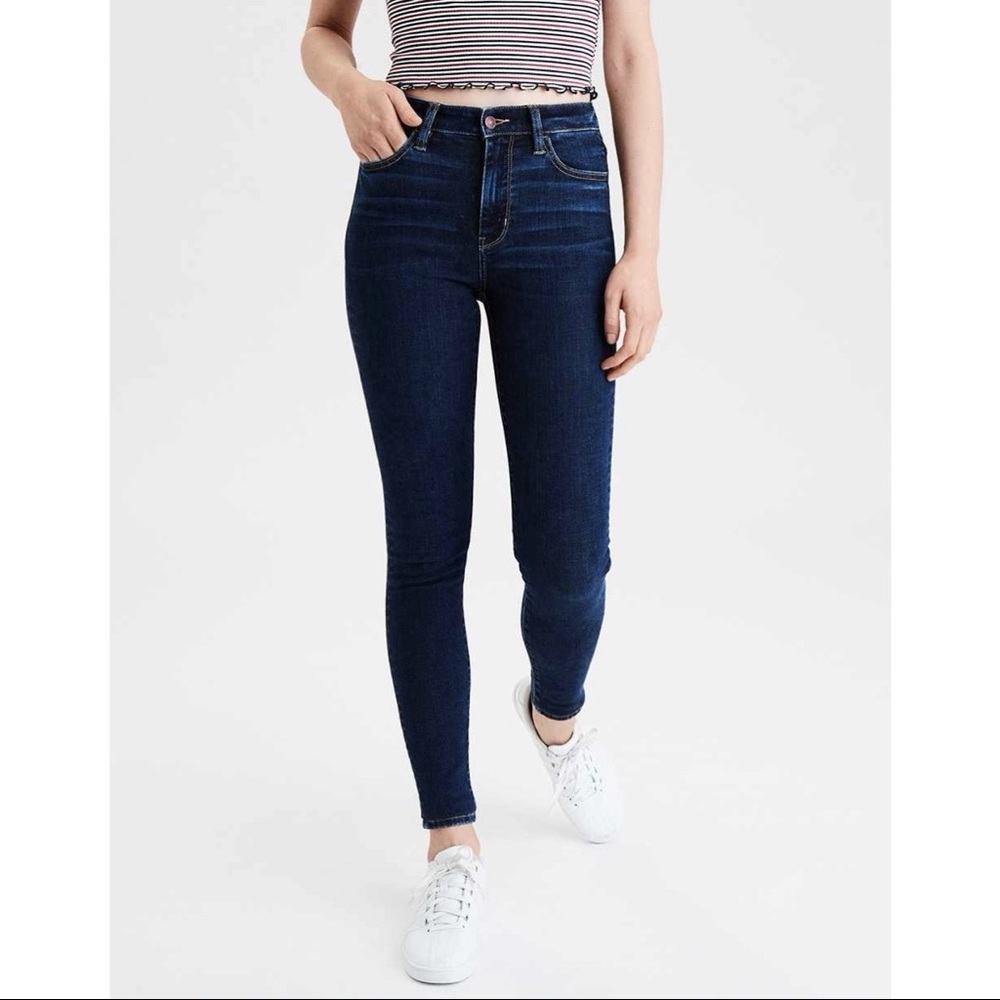 American Eagle Super Super Stretch High-Rise Jeggings, Dark Wash, Size 12 Short